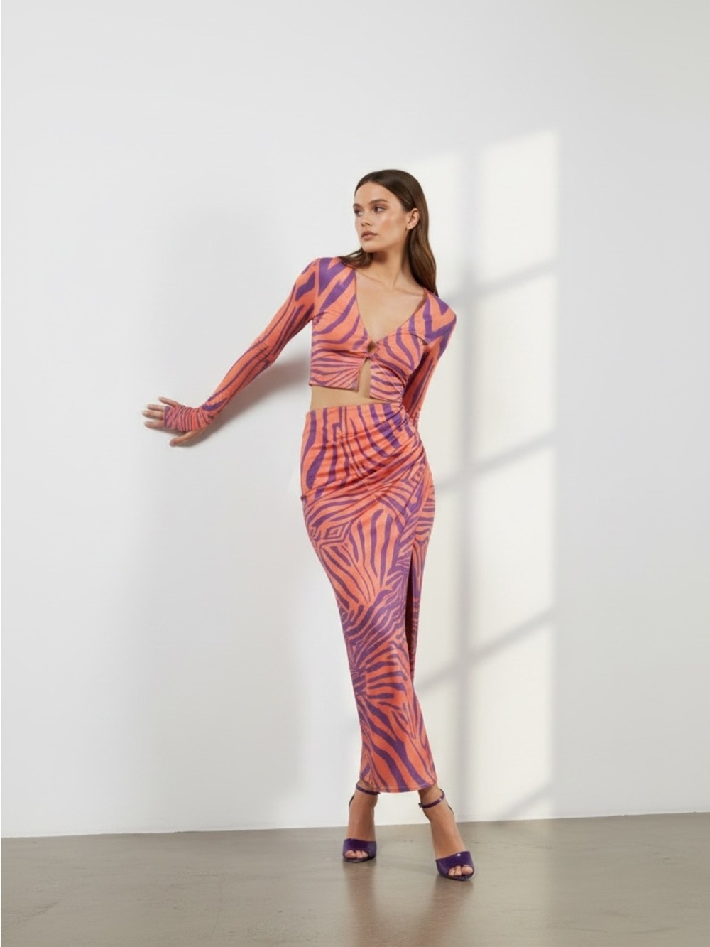 AFRM Pink and Orange Zebra-Print Crop Top & Skirt Set